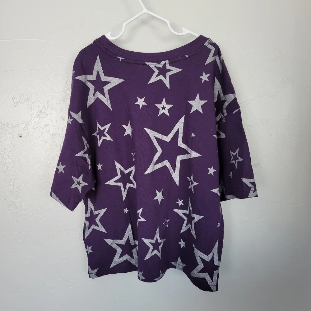 Converse NWOT Girls Large 12/13 Purple Short Sleeve Shirt Oversized Silver Stars
